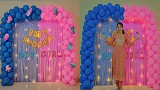 Baby Shower Balloon Decoration Ideas for home simple amp easy backdrop decoration pink amp Blue theme [upl. by Eikcim]