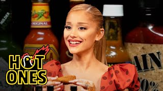 Ariana Grande Hits a High Note While Eating Spicy Wings  Hot Ones [upl. by Schulze293]