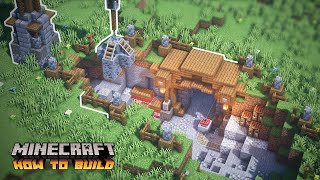 Minecraft How to Build a Simple Mining Camp Mine Entrance Mine Crane and Mini Storage Area [upl. by Gerladina]