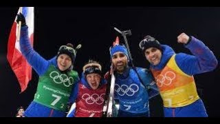 Léquipe de France du Biathlon décroche la médaille dOr sur le relais mixte aux JO PYEONGCHANG 2018 [upl. by Retep688]