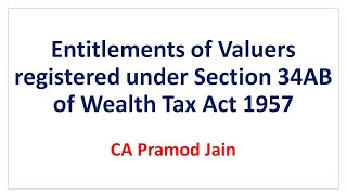 Entitlements of Valuers registered under Section 34AB of Wealth Tax Act 1957 I CA Pramod Jain [upl. by Llewxam503]