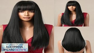 Black Hair Long Straight Wigs for Women Natural Hair Synthetic Wigs Daily Review [upl. by Kcorb]