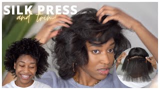 How To Straighten Type 4 Natural Hair at Home  Silk Press and Trim on Short Natural Hair [upl. by Esimaj339]