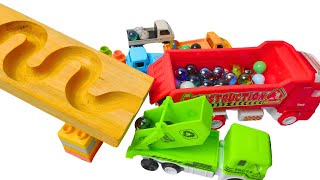 Marble Run Race ☆ BABA Slope amp Retro Makita Bus Truck Excavator Garbage Truck Ambulances [upl. by Killion]