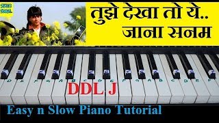 Tujhe Dekha to Ye Jana Sanam Tutorial On Piano With Notes DDLJ [upl. by Anitnamaid]