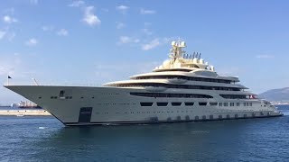 Worlds largest yacht by volume Dilbar inaugural call at Gibraltar UK [upl. by Nilla834]