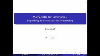 Mathematik für Informatik 2  Probeklausur [upl. by Rhona583]