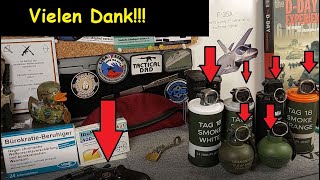 Zuschauergeschenke Unboxing  Schreckschussrevolver  Taginn Airsoft Granaten  Bonowi Schutzweste [upl. by Nothgiel]