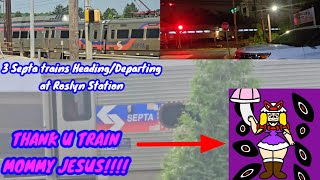 4th of July Special 3 Septa trains HeadingDeparting at Roslyn Station [upl. by Alaine]