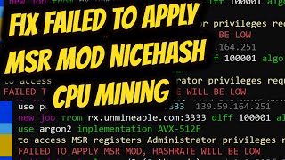 Failed to Apply MSR mod Nicehash Fix CPU Mining [upl. by Aihseit]