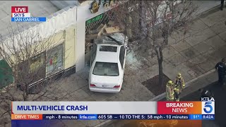 Car smashes into building after multivehicle collision in San Gabriel [upl. by Hagen]