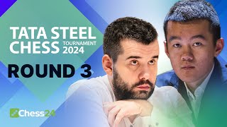 Gukesh Plays World Champ Ding Vidit v Ian amp Can Alireza Win Thrice In A Row Tata Steel 2024 Rd 3 [upl. by Zobias]