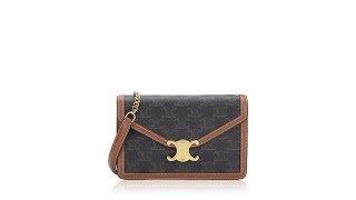 Celine Triomphe Canvas Calfskin Margo Chain Wallet Tan [upl. by Ilrahc956]