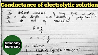 Class 12 chemistry chapter 3 Electrochemistry  Conductance of Electrolytic Solution [upl. by Eyar]