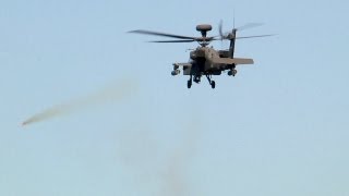 AH64 Apache Helicopter in Action  Rocket Launch Machine Gun Live Fire [upl. by Dorsman640]