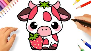 HOW TO DRAW A CUTE STRAWBERRY COW KAWAII EASY 🐮🍓 [upl. by Lednar987]