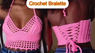 Crochet Ribbed Bralette Top With Mesh Detail [upl. by Etta]