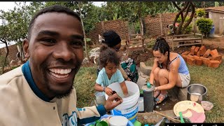 Village life in Africa Kenya my mom teaches my wife and daughter how to prepare typical African food [upl. by Khano]