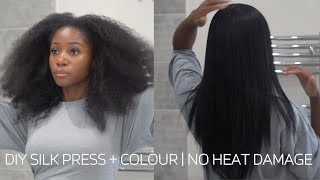 HOW TO SILK PRESS  DIY COLOUR  TYPE 4 NATURAL TO STRAIGHT  NO HEAT DAMAGE [upl. by Algernon]