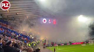 Rangers and Aberdeen fans produce pyro displays before kickoff in the Viaplay Cup final [upl. by Adlitam766]