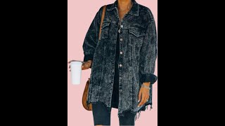 Hixiaohe Womens Casual Oversized Button Down Corduroy Shirt Jacket Coat Washed Retro Shacket [upl. by Yenatirb948]