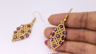 Earrings Making For BeginnersEasy Beaded Bicone Earrings TutorialHandmade JewelryBeaded Earrings [upl. by Allie]