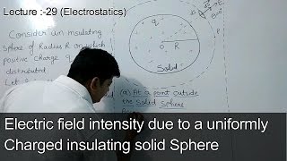 Electric field intensity due to uniformly charged insulating Solid Sphere Electrostatic Lec 29 [upl. by Crockett]