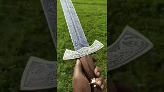 Handmade Damascus steel hunting sword with discount and leather sheath [upl. by Platt]