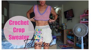 Crop sweater crochet tutorial  Follow along with me [upl. by Alledi]