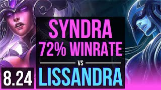 SYNDRA vs LISSANDRA MID  72 winrate 2 early solo kills Godlike  NA Grandmaster  v824 [upl. by Cohlette]