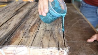 DIY Farmhouse Dining Table w Epoxy Inlays Using Reclaimed Barnwood [upl. by Cohligan]