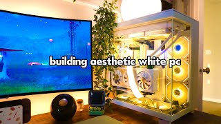 aesthetic white gaming PC build  cozy setup 🌿 [upl. by Yrred570]