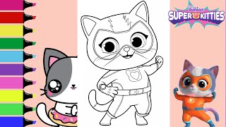 Coloring Disney JR SuperKitties Buddy and Ginny Coloring Book Pages  Sprinkled Donuts JR [upl. by Leahplar]