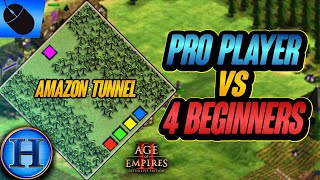 Professional Player vs 4 Beginners On AMAZON TUNNEL  AoE2 [upl. by Anerys]