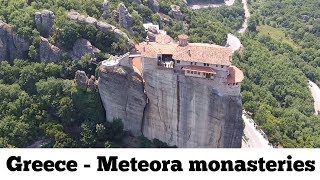 Meteora monasteries quotmiddle of the skyquot Metéora Greek Μετέωρα Drone Aerial Video  Greece [upl. by Him]