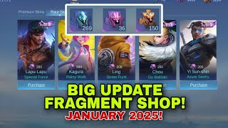 BIG UPDATE FRAGMENT SHOP JANUARY 2025🔥 UPCOMING SKIN AVAILABLE  ALEXIS TRICK MLBB [upl. by Gambrill38]