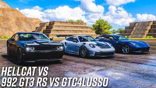 Porsche 911 GT3 RS 992 vs Ferrari GTC4Lusso vs Dodge Challenger Hellcat  Forza Horizon 5 [upl. by Fairbanks]