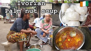 Cooking Ivorian food PLACALI How PALM NUT SOUP is made in IVORY COAST Placali et sauce graine [upl. by Adena]