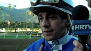 Chantal Sutherland and Bob Baffert after Game On Dude wins the Santa Anita Handicap Gr I [upl. by Nwahser]