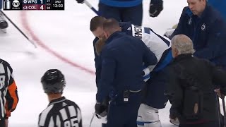 Scary Moment When Vladislav Namestnikov Struck By Puck And Leaves Game [upl. by Irpak]