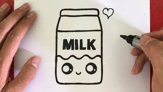 CARA MENGGAMBAR KOTAK SUSU LUCU  HOW TO DRAW A CUTE MILK BOX  HUYN DRAW CUTE [upl. by Stanwood]