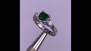 Very Beautiful 18K White Gold Ring With Diamonds and Natural Swat Emerald [upl. by Helsa]