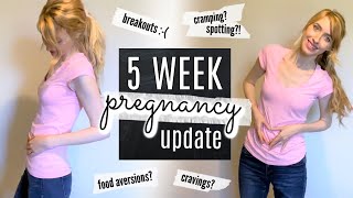 5 WEEK PREGNANCY UPDATE  Symptoms Cramping Spotting Belly Shot  First Pregnancy Baby 1 [upl. by Olia]