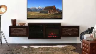 Woodwaves Wall Mounted Floating Fireplace TV Stand  ECO GEO Espresso Double amp Sides [upl. by Dnalyag]