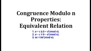 Congruence Modulo n Arithmetic Properties Equivalent Relation [upl. by Amihsat459]