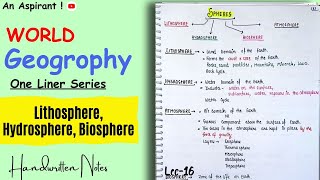 Lithosphere Hydrosphere amp Biosphere  Lec16  World geography  One Liners Topic Wise [upl. by Subocaj]