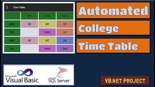 Automated Time Table Generator for college vbnet project with SQL server database  VB185 highblix [upl. by Leiad]