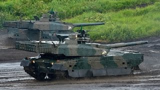 Japans Mitsubishi Type 10 Main Battle Tank New 120mm gun slalom shooting live fire accuracy JGSDF [upl. by Llerot857]