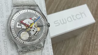 Swatch Clear Clearly New Gent S029K100 Unboxing UnboxWatches [upl. by Anaeco339]