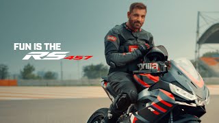 Fun Is The Aprilia RS 457 ft John Abraham 🔥  Aprilia India [upl. by Idoj]